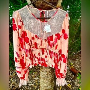 `NWT FREE PEOPLE DAPHNE ROMANTIC BOHO BLOUSE SZ LARGE. ADORABLE!!